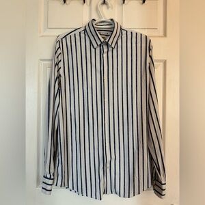 Zara Men’s Blue and White Striped Long Sleeve Shirt